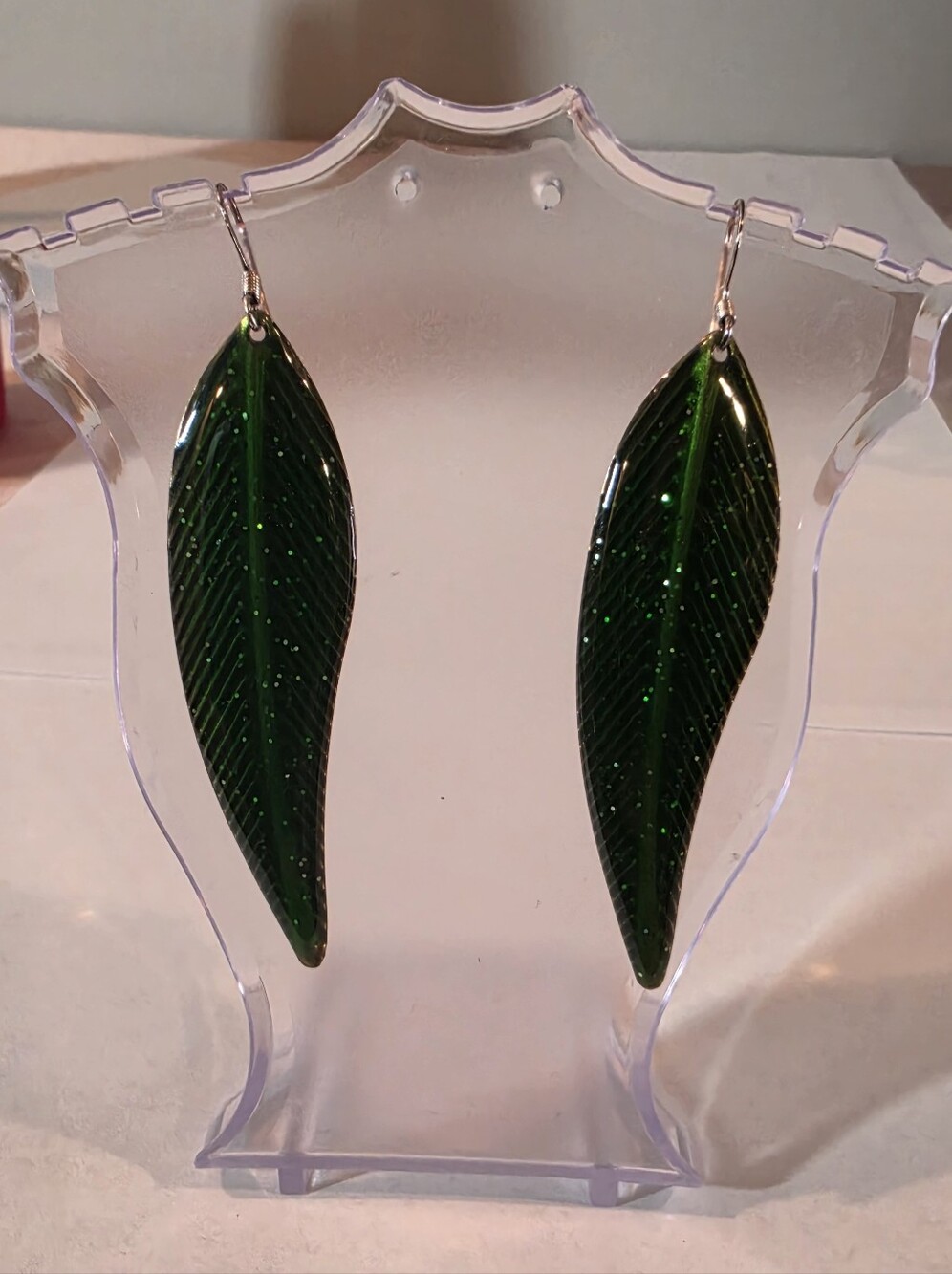 Green Glitter Leaf Dangle Earrings - Women's Jewelry
